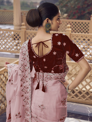 Rajwada Light Pink Georgette Embellished Elegant Saree For Women