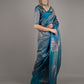 Teal Silk Blend Woven Saree With Unstitched Blouse
