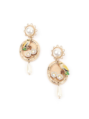 Rajwada White Dangler Earring With Birdie For Women