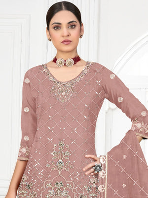 Rajwada Peach Georgette Embellished Semi-Stitched Kurta Set For Women