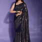 Rajwada Navy Blue Embellished Georgette Saree With Unstitched Blouse For Women