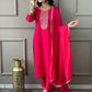 Rajwada Pink Viscose chanderi Embroidered Stitched Kurta Set For Women