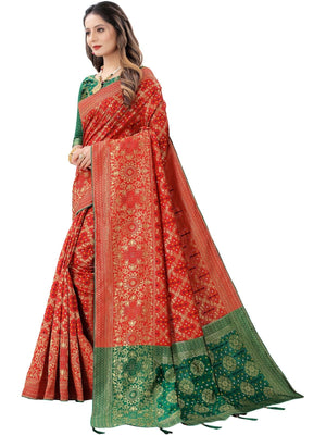 Rajwada Red Silk Blend Embellished Saree For Women