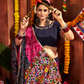 Rajwada Navy Blue And Magenta Cotton Blend Embroidered Semi-Stitched lehenga For Women