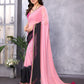 Rajwada Peach And Black Georgette Lace Work Saree With Unstitched Blouse For Women