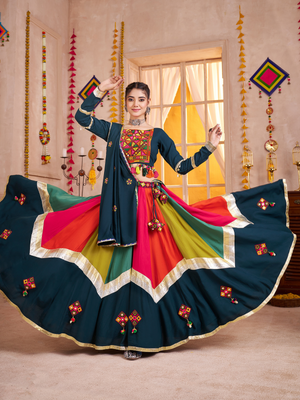 Rajwada Multicolor Viscose Cotton Embroidered Semi-Stitched Lehenga Choli For Women