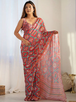 Rajwada Red Georgette Printed Saree For Women