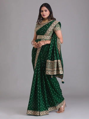 Rajwada Green Embroidered Georgette Saree With Unstitched Blouse For Women