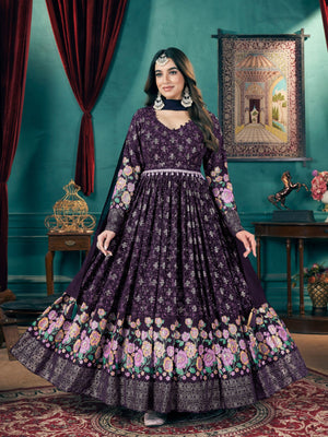 Rajwada Purple Faux Georgette Printed Gown For Women