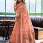 Rajwada Peach Linen Blend Solid Saree For Women