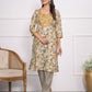 Rajwada Mustard and grey Chanderi Embroidered And Printed Stitched Kurta Set Without Dupatta For Women