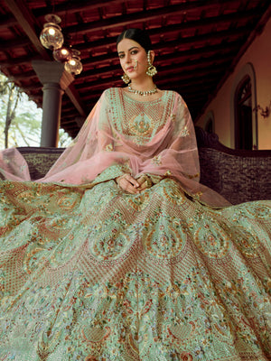 Rajwada Olive Embroidered Georgette Semi Stitched Lehenga With Blouse For Women