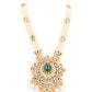 Rajwada Women White And Green Peacock Bridal Long Necklace Set With Earrings