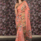 Rajwada Orange Floral Printed Cotton Blend Saree with Unstitched Blouse for Women