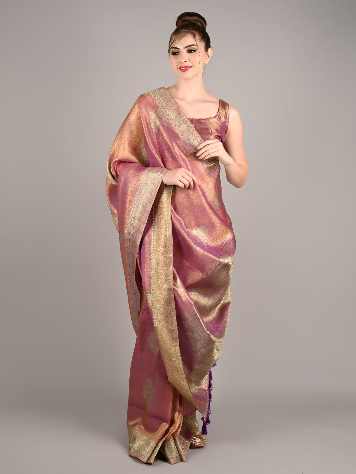 Purple Satin Nylon Woven Saree With Unstitched Blouse