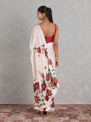 Rajwada Off White Satin Solid Printed Saree For Women
