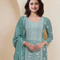 Rajwada Sky Blue Georgette Embroidered Semi-Stitched Kurta Set For Women