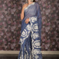Rajwada Blue Thread Embroidered Organza Saree With Unstitched Blouse For Women
