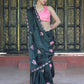 Rajwada Black Floral Embroidered Georgette Saree with Unstitched Blouse for Women