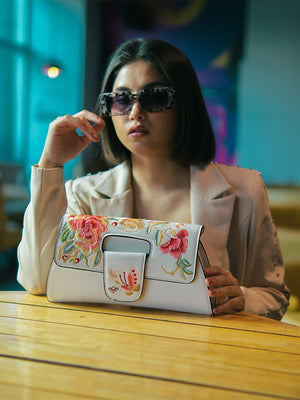Rajwada White PU Embroidered Clutch For Women