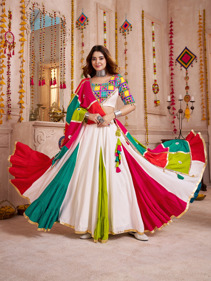 Rajwada Multicolor Viscose Cotton Embroidered Semi-Stitched Lehenga Choli For Women