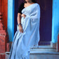 Rajwada Light Grey Cotton  Saree  With Unstitched Blouse for Women