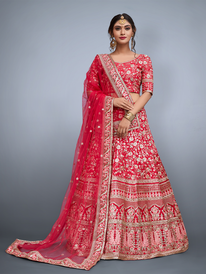 Rajwada Women Pink Embroidered Semi Stitched Lehenga With Unstitched Blouse