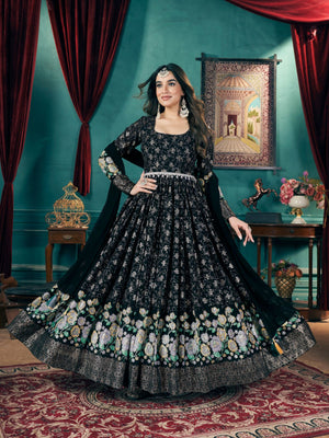 Rajwada Black Foux Georgette Foil Print Gown For Women