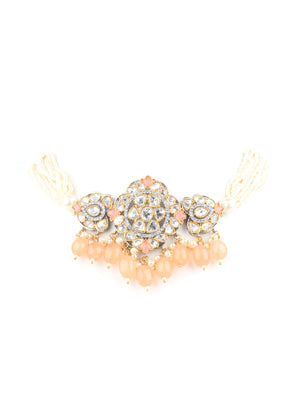 Rajwada White And Peach Alloy Jewellery Set For Women