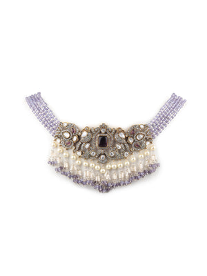 Rajwada Purple And White Alloy Jewellery Set For Women