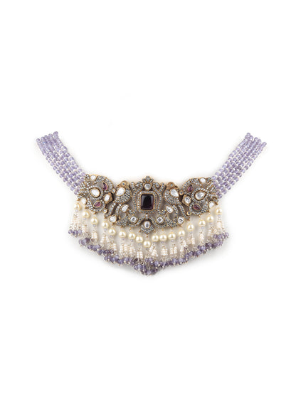 Rajwada Purple And White Alloy Jewellery Set For Women