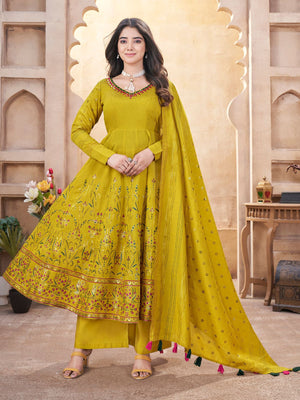 Rajwada Green Silk Blend Printed Stitched Kurta Set For Women