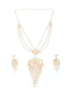 Rajwada Gold Multilayered Long Neckpiece Set For Women