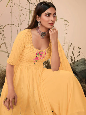 Rajwada Women Classy Yellow Georgette Stitched Salwar Suit