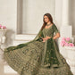 Rajwada Green Organza Blend Embroidered Semi Stitched Lehenga With Unstitched Blouse for Women