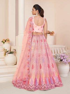 Rajwada Pink Georgette Embroidered Semi Stitched Lehenga With Unstitched Blouse for Women