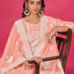 Rajwada Peach Organza Embroidered Semi-Stitched Kurta Set For Women
