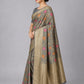 Dark Grey Silk Blend Embroidered Saree