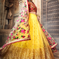 Rajwada Women Yellow Embroidered Soft Net Semi Stitched Lehenga With Unstitched Blouse