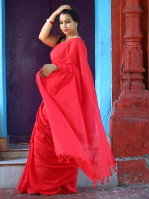 Rajwada Red Cotton  Saree  With Unstitched Blouse for Women