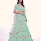 Rajwada Sea Green Embroidered Soft Net Semi Stitched Lehenga With Blouse For Women