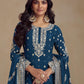 Rajwada Blue Embroidered Silk Semi Stitched Kurta Set For Women
