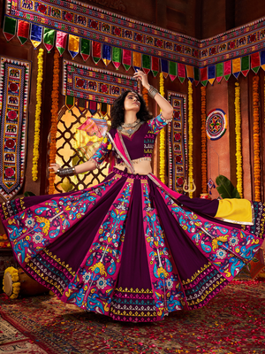 Rajwada Purple Viscose Cotton Printed Semi-Stitched Lehenga For Women