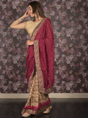 Rajwada Purple Printed Chiffon Saree Without Blouse for Women