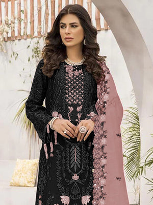 Rajwada Black Georgette Embroidered Semi-Stitched Kurta Set For Women