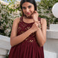 Rajwada Women Classic Embroidered Maroon Georgette Semi Stitched Gown