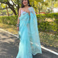 Rajwada Light Blue Organza Embroidered Saree With Unstitched Blouse For Women