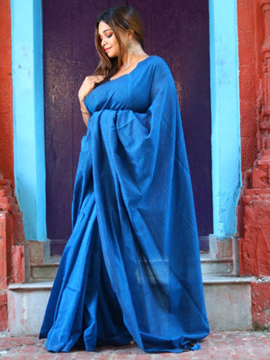 Rajwada Blue Cotton  Saree  With Unstitched Blouse for Women