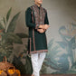 Rajwada Green Viscose Silk Embroidered Stitched Kurta For Men