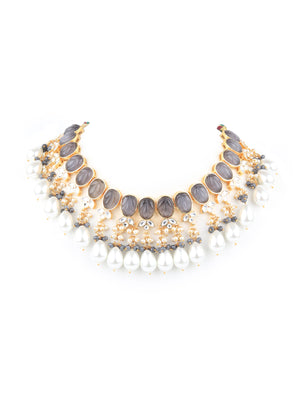Rajwada Grey And White Alloy Jewellery Set For Women